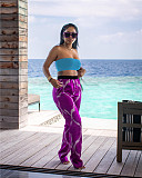 Strapless Crop Top+Print Wide Leg Pants 2 Pcs Set ZAND-31201