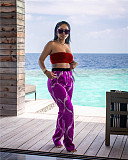 Strapless Crop Top+Print Wide Leg Pants 2 Pcs Set ZAND-31201