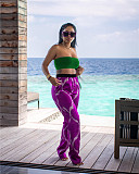 Strapless Crop Top+Print Wide Leg Pants 2 Pcs Set ZAND-31201
