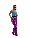 Strapless Crop Top+Print Wide Leg Pants 2 Pcs Set ZAND-31201