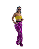 Strapless Crop Top+Print Wide Leg Pants 2 Pcs Set ZAND-31201