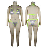 Sequins Bikini Set+Mesh See-through Shorts 3 Piece Swimsuit TE-4414