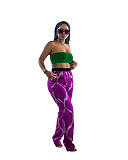 Strapless Crop Top+Print Wide Leg Pants 2 Pcs Set ZAND-31201