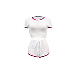Side Striped Short Sleeve Crop Top and Shorts Outfits SH-390307