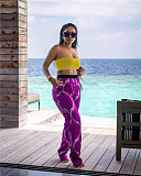 Strapless Crop Top+Print Wide Leg Pants 2 Pcs Set ZAND-31201
