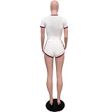 Side Striped Short Sleeve Crop Top and Shorts Outfits SH-390307