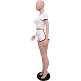 Side Striped Short Sleeve Crop Top and Shorts Outfits SH-390307