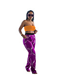 Strapless Crop Top+Print Wide Leg Pants 2 Pcs Set ZAND-31201