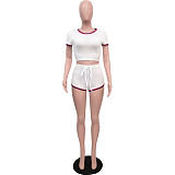 Side Striped Short Sleeve Crop Top and Shorts Outfits SH-390307