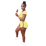 Side Striped Short Sleeve Crop Top and Shorts Outfits SH-390307