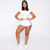 Side Striped Short Sleeve Crop Top and Shorts Outfits SH-390307