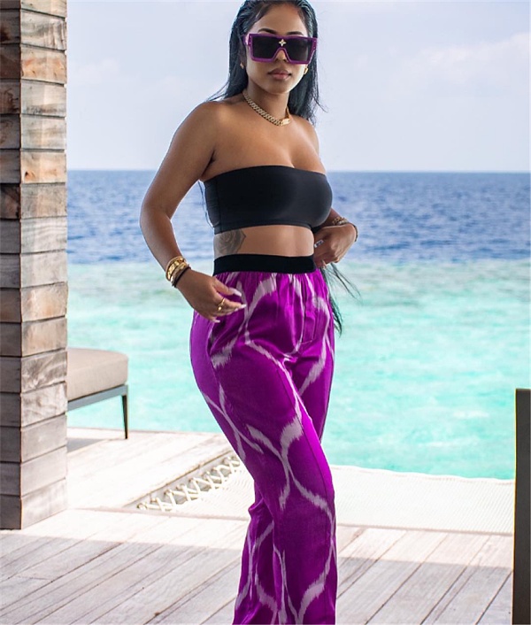 Strapless Crop Top+Print Wide Leg Pants 2 Pcs Set ZAND-31201