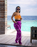 Strapless Crop Top+Print Wide Leg Pants 2 Pcs Set ZAND-31201