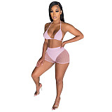 Sparkly Sequin Bra Top Mesh Shorts Beach 2 Piece Suit  TE-4391