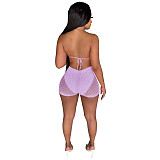 Sparkly Sequin Bra Top Mesh Shorts Beach 2 Piece Suit  TE-4391