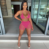 Sparkly Sequin Bra Top Mesh Shorts Beach 2 Piece Suit  TE-4391