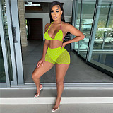 Sparkly Sequin Bra Top Mesh Shorts Beach 2 Piece Suit  TE-4391