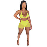Sparkly Sequin Bra Top Mesh Shorts Beach 2 Piece Suit  TE-4391