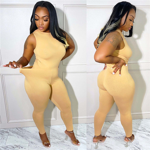 Solid Sleeveless Tanks Tops Skinny Pants Tracksuit ZAND-31205