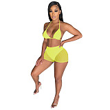 Sparkly Sequin Bra Top Mesh Shorts Beach 2 Piece Suit  TE-4391