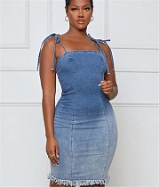 Sleeveless Spaghetti Straps Bodycon Denim Dresses LX-6927 Sleeveless Spaghetti Straps Bodycon Denim Dresses LX-6927