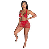 Sparkly Sequin Bra Top Mesh Shorts Beach 2 Piece Suit  TE-4391