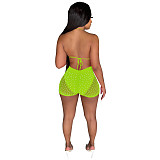 Sparkly Sequin Bra Top Mesh Shorts Beach 2 Piece Suit  TE-4391