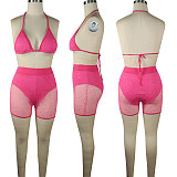 Sparkly Sequin Bra Top Mesh Shorts Beach 2 Piece Suit  TE-4391