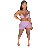 Sparkly Sequin Bra Top Mesh Shorts Beach 2 Piece Suit  TE-4391