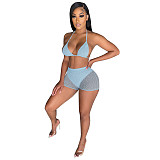 Sparkly Sequin Bra Top Mesh Shorts Beach 2 Piece Suit  TE-4391