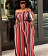 Striped Short Sleeve Off Shoulder Wide Leg Jumpsuits PINH-1223