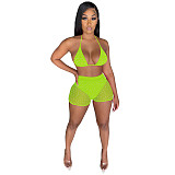 Sparkly Sequin Bra Top Mesh Shorts Beach 2 Piece Suit  TE-4391