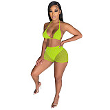 Sparkly Sequin Bra Top Mesh Shorts Beach 2 Piece Suit  TE-4391
