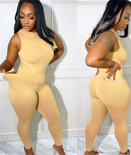 Solid Sleeveless Tanks Tops Skinny Pants Tracksuit ZAND-31205