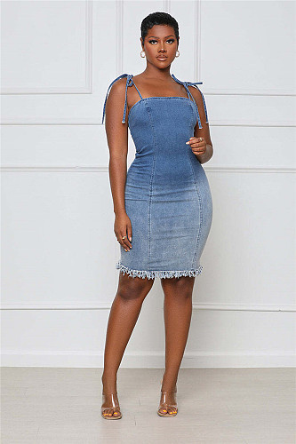 Sleeveless Spaghetti Straps Bodycon Denim Dresses LX-6927