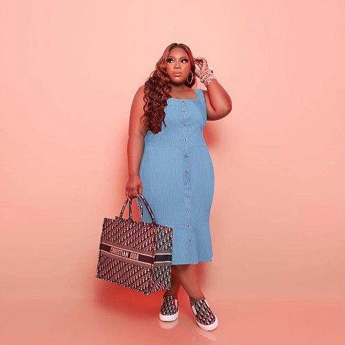 Plus Size Sleeveless Back Bow Single-breasted Dress MOF-6633
