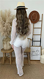 Knitted Mesh Long Sleeve Crop Top Full Pants Outfits LX-6926