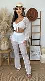 Knitted Mesh Long Sleeve Crop Top Full Pants Outfits LX-6926