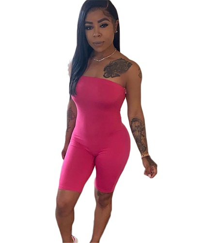 Solid Color Strapless Bodycon Fitness Rompers SD-0525