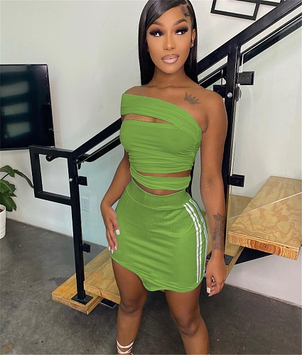 Off Shoulder Crop Top Bodycon Mini Skirts Matching Set YUM-90102