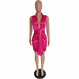 Classic Turn Down Collar Sleeveless Bandage Dresses BGN-241