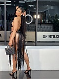 Crochet Fishnet Tassel Halter Backless Beach Bodysuits ZS-0224