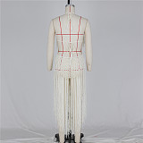 Crochet Fishnet Tassel Halter Backless Beach Bodysuits ZS-0224