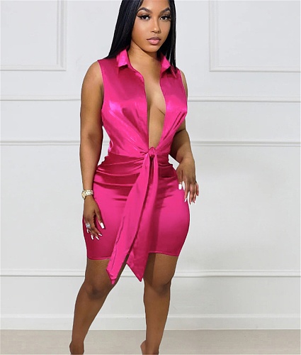 Classic Turn Down Collar Sleeveless Bandage Dresses BGN-241