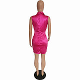 Classic Turn Down Collar Sleeveless Bandage Dresses BGN-241