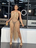 Crochet Fishnet Tassel Halter Backless Beach Bodysuits ZS-0224