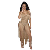 Crochet Fishnet Tassel Halter Backless Beach Bodysuits ZS-0224