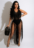 Crochet Fishnet Tassel Halter Backless Beach Bodysuits ZS-0224
