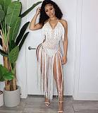Crochet Fishnet Tassel Halter Backless Beach Bodysuits ZS-0224
