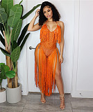 Crochet Fishnet Tassel Halter Backless Beach Bodysuits ZS-0224